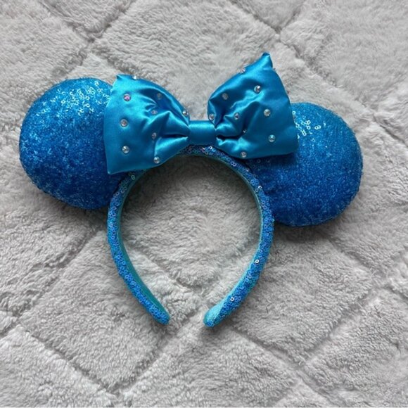 Disney | Diamond Aqua 2024 Ears Blue Minnie Mouse Sequin Headband - Picture 3 of 6